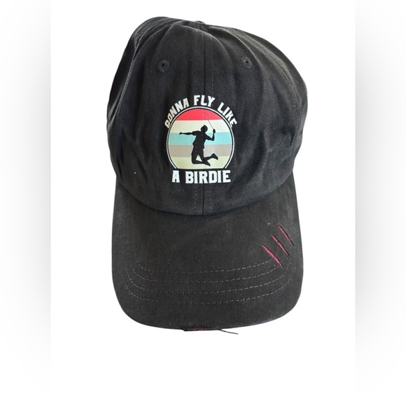Men’s Gonna Fly Like A Birdie Tennis Cap Hat Black Adjustable Back 100% Cotton - Picture 1 of 2